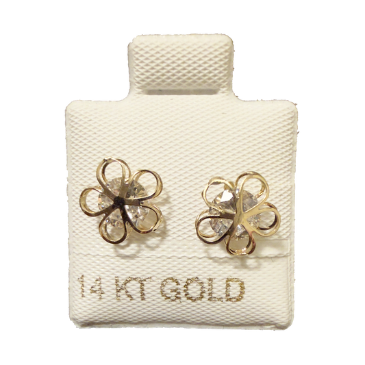 14K Gold Stud Earrings with Delicate Floral Detail