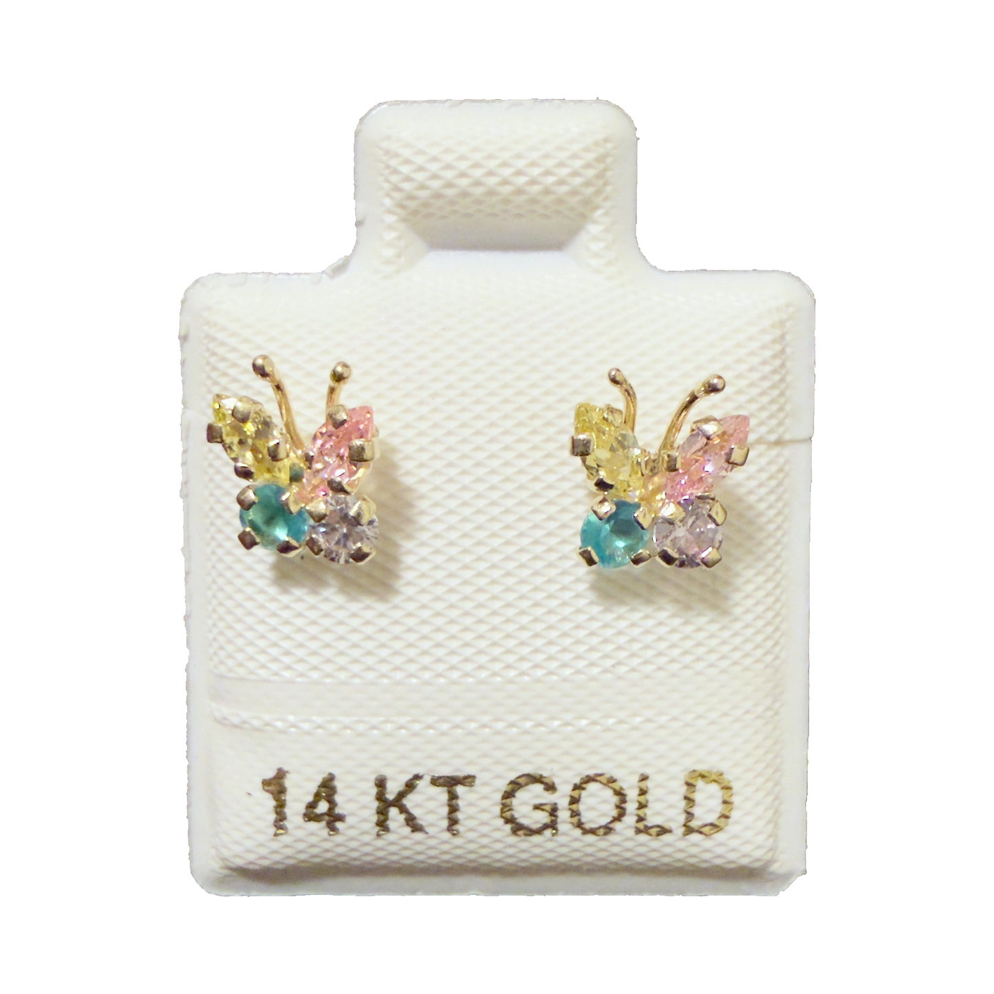 14K Gold CZ Butterfly Stud Earrings