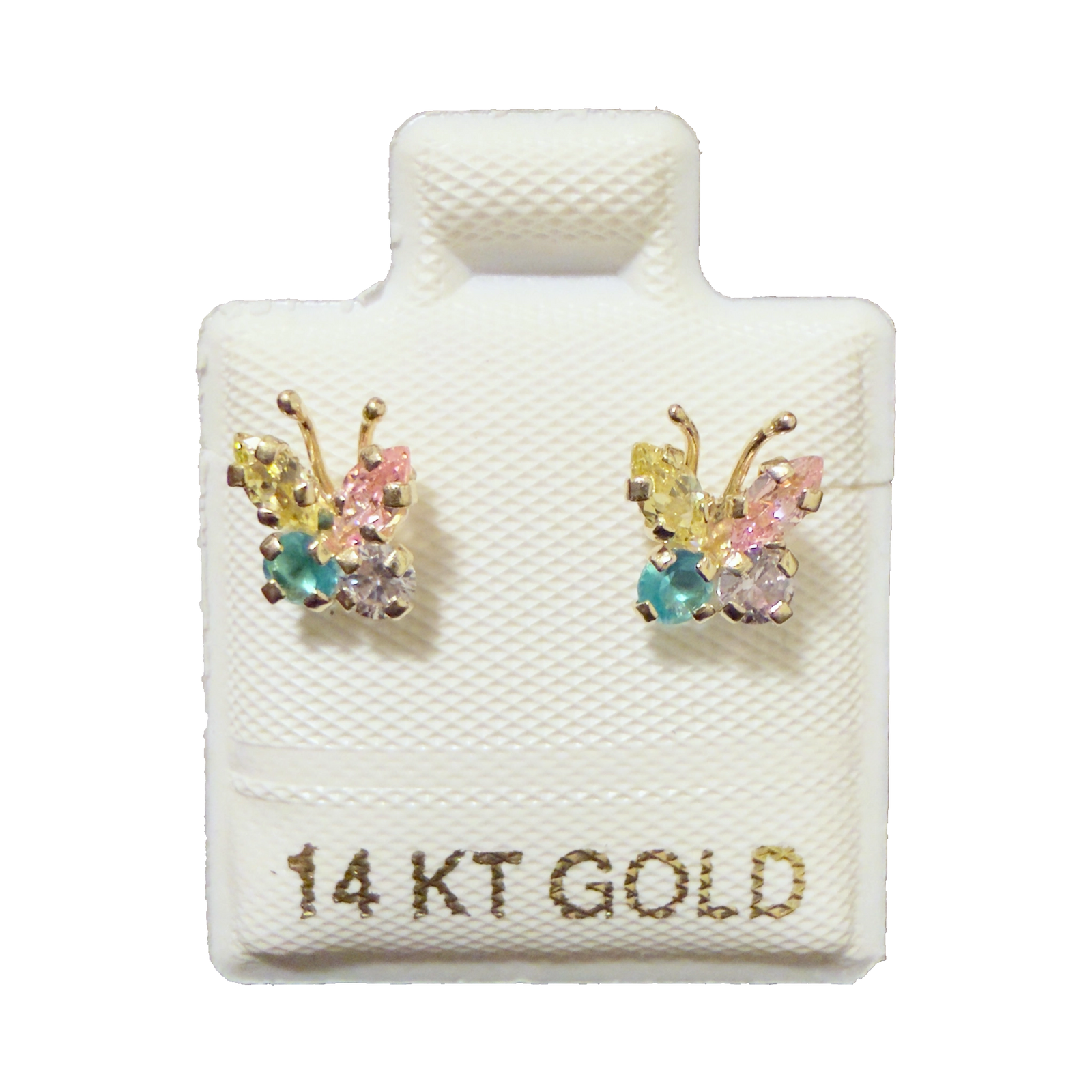 14K Gold CZ Butterfly Stud Earrings