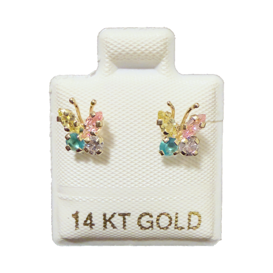 14K Gold CZ Butterfly Stud Earrings
