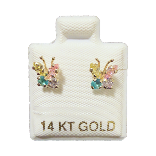 14K Gold CZ Butterfly Stud Earrings