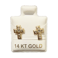 14K Gold CZ Thick Cross Stud Earrings