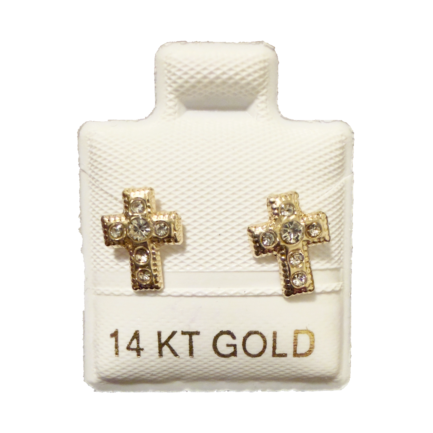 14K Gold CZ Thick Cross Stud Earrings