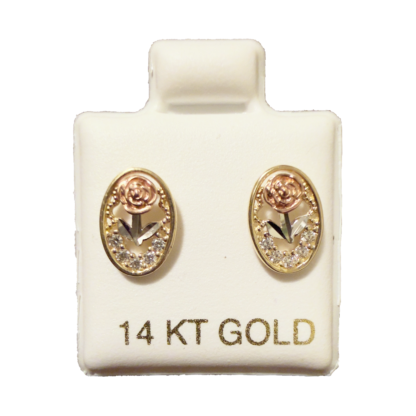 14K 3C CZ Rose Stud Earrings