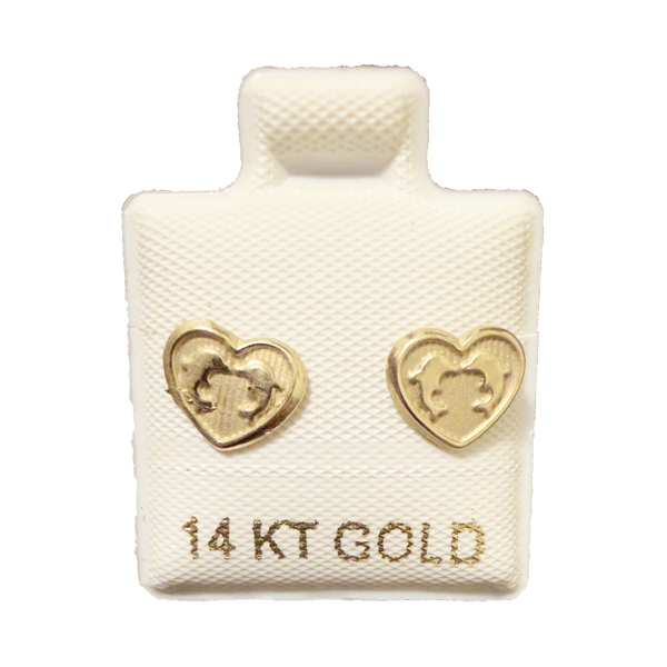 14K Gold Heart Dolphin Stud Earrings