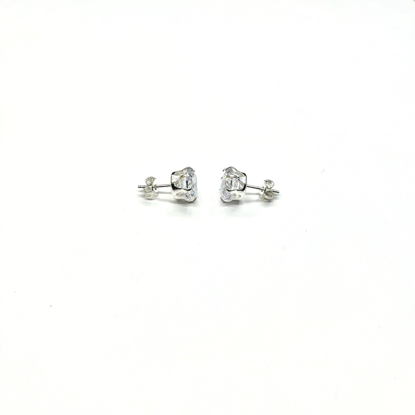 Sterling Silver CZ 8 Prong Large Stud Earrings