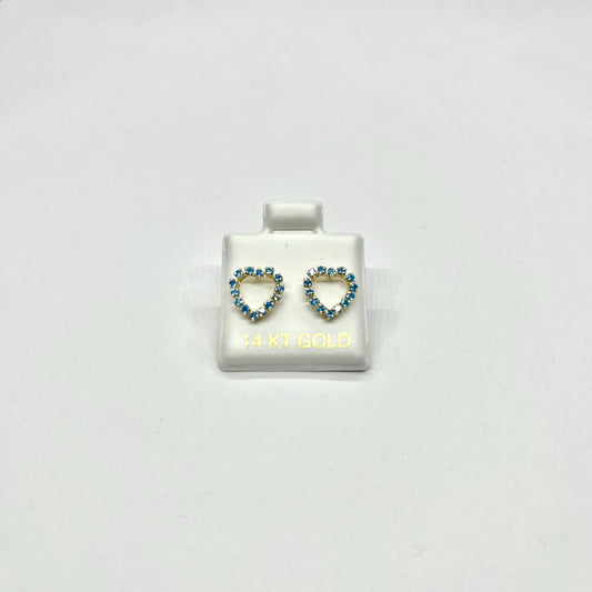 14K Gold CZ Heart Stud Earrings