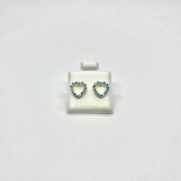 14K Gold CZ Heart Stud Earrings