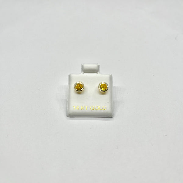 14KY 4mm Round CZ Solitaire DC Screw Back Stud Earrings (NOV)