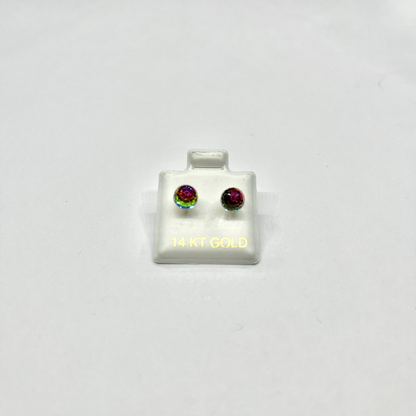 14KY Rainbow Round CZ Stud Earrings with Screw Back