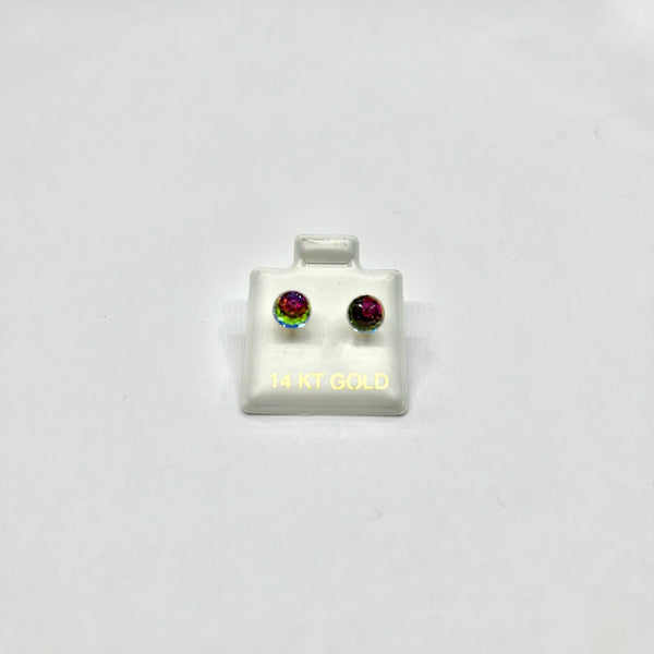 14K Yellow Gold Rainbow Round CZ Stud Earrings with Screw Back