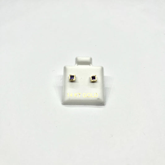 14KY 3mm Square CZ Solitaire DC Screw Back Stud Earrings (JUN)