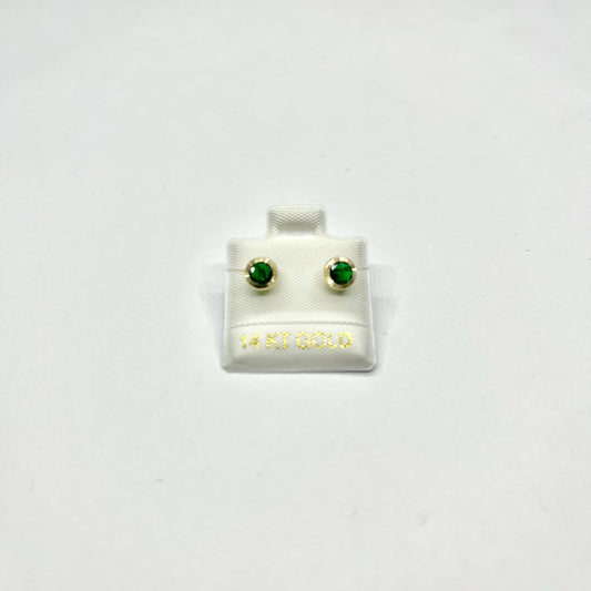 14KY 4mm Round CZ Solitaire DC Screw Back Stud Earrings (MAY)