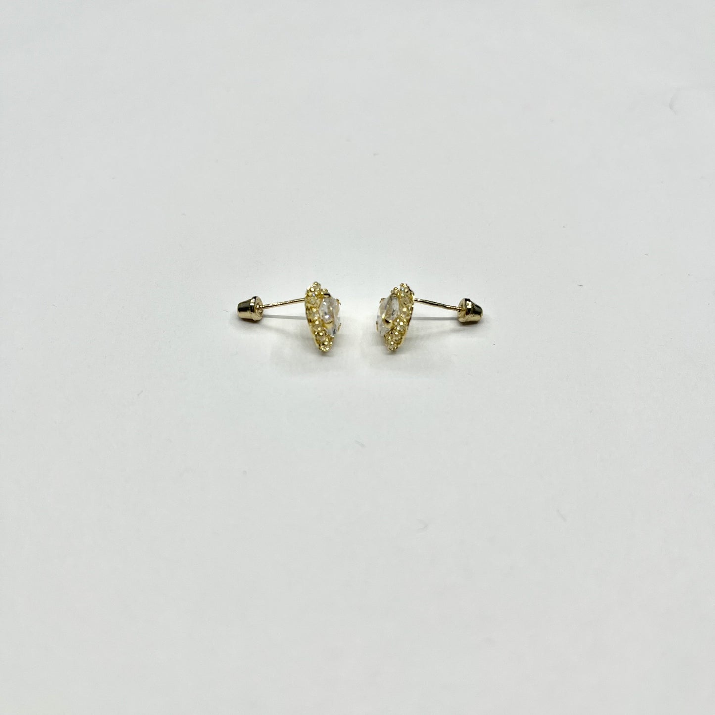 14K Gold CZ Big Heart Stud Earrings