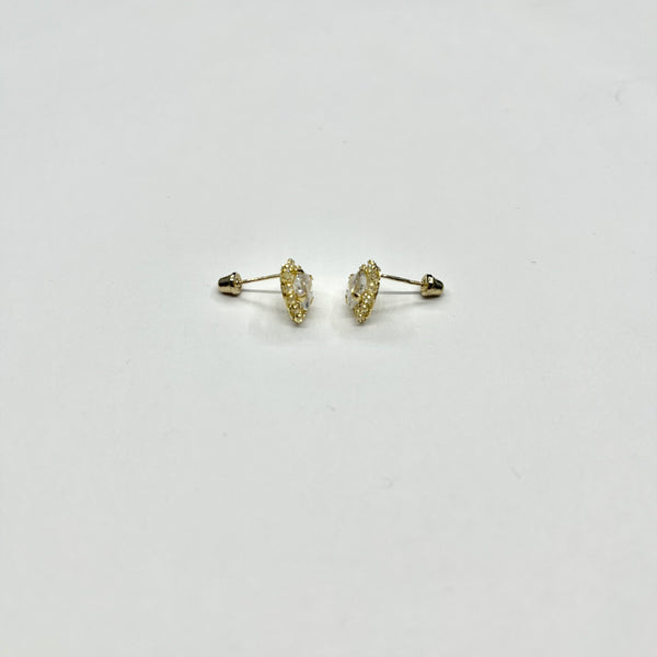 14K Gold CZ Big Heart Stud Earrings