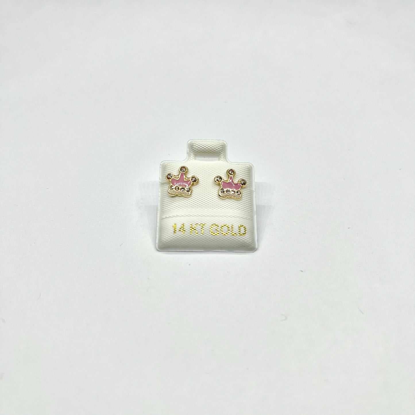 Princess Pink Crown Studs – 14K Gold with Enamel & CZ