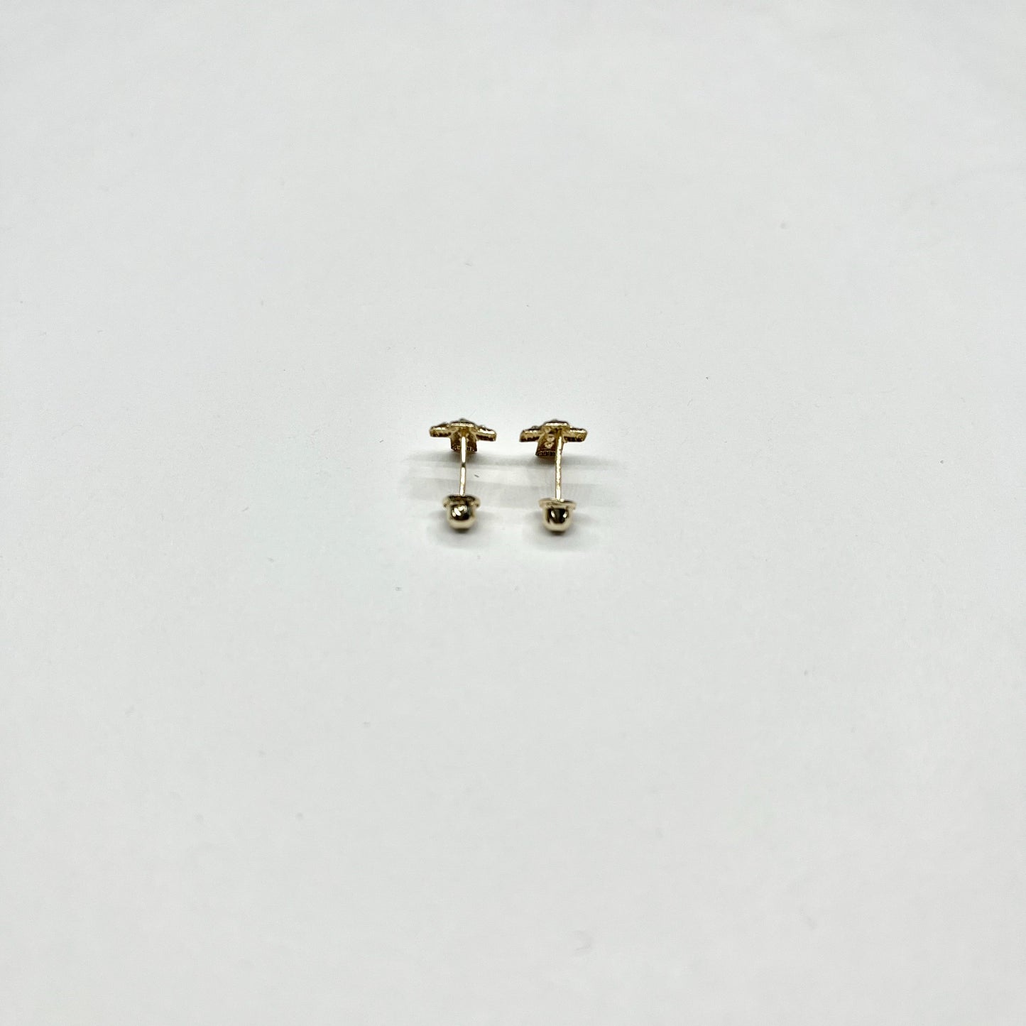 14K Gold CZ Thick Cross Stud Earrings