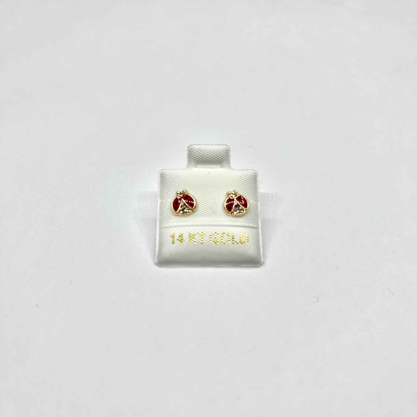14K Gold CZ Lady Bug Stud Earrings