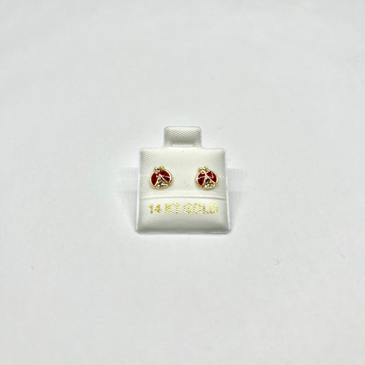 14K Gold CZ Lady Bug Stud Earrings