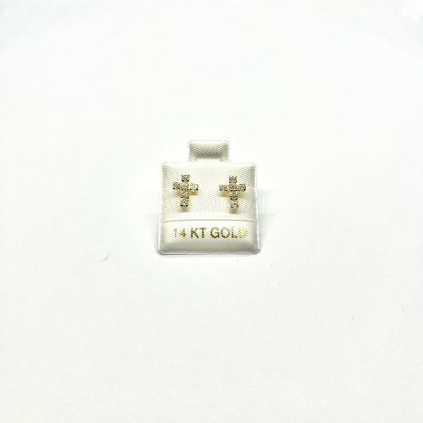 14K Yellow Gold CZ Cross Stud Earrings with Screw Back