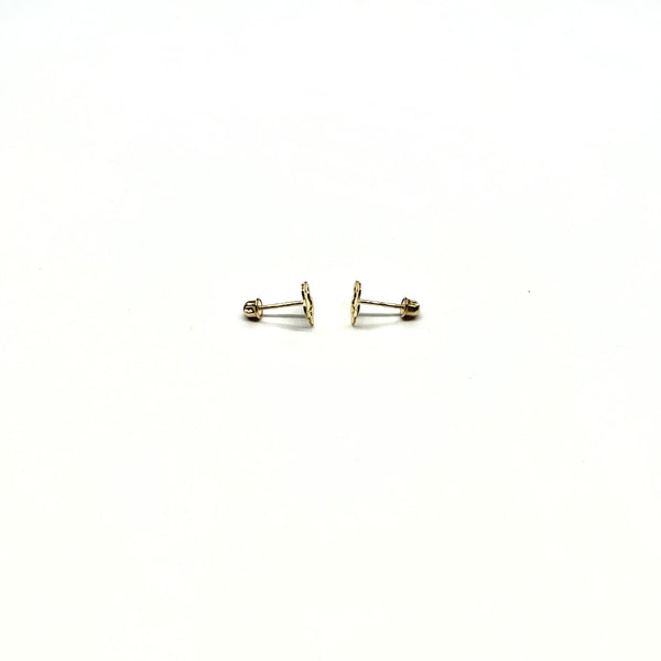 14K Gold Diamond-Cut Flower Stud Earrings