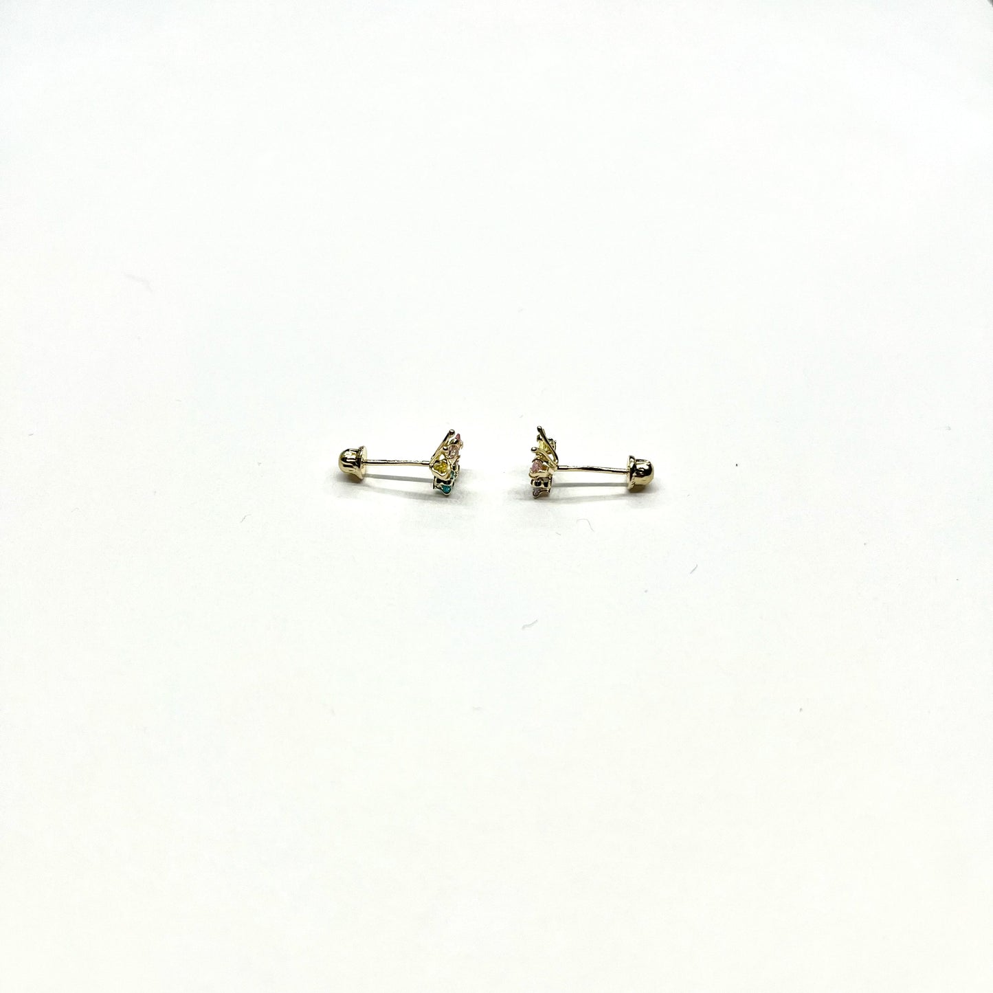 14K Gold CZ Butterfly Stud Earrings