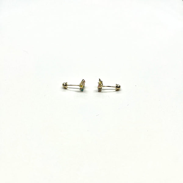 14K Gold CZ Butterfly Stud Earrings