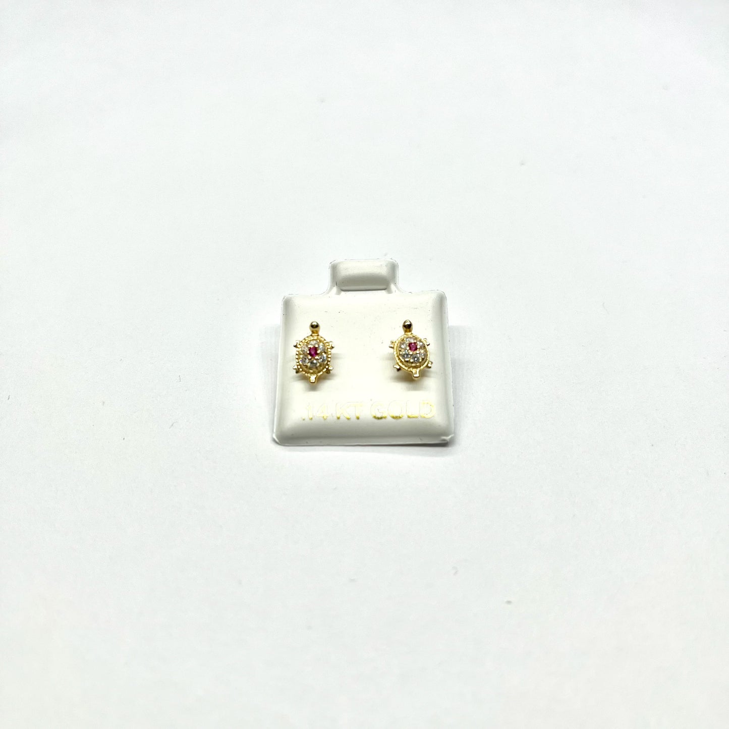 14KY Turtle Red CZ Stud Earrings