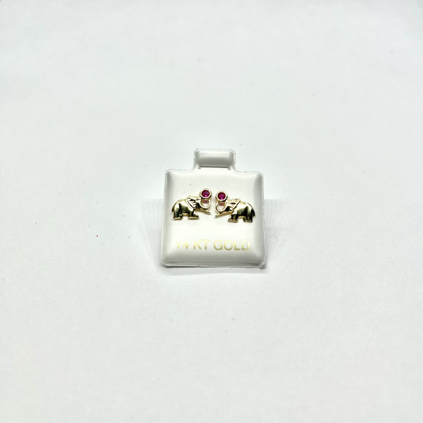 14k Gold CZ Elephant Stud Earrings