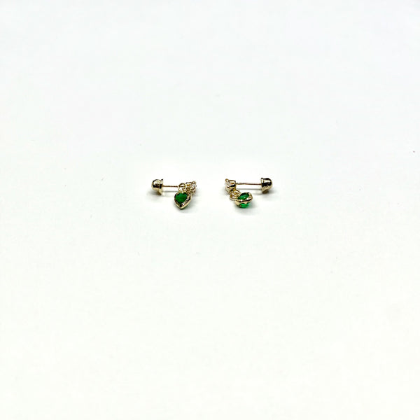 14K Gold CZ Heart Dangle Earrings