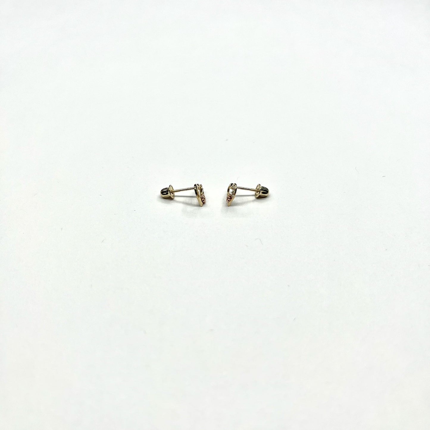 14K Gold CZ Heart Rose Stud Earrings