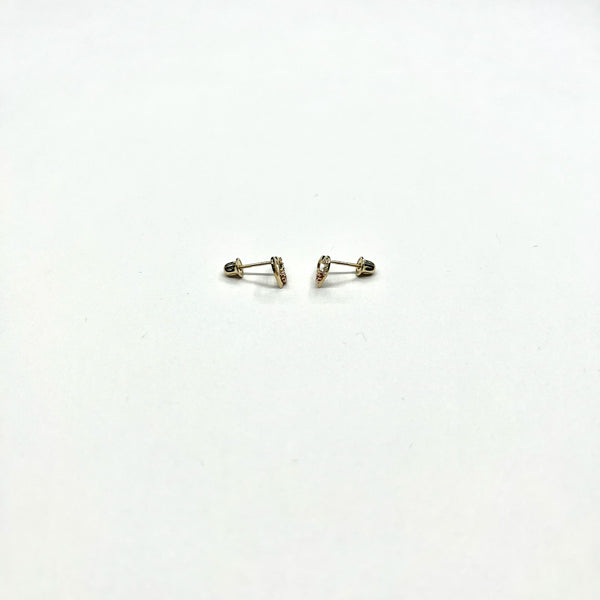 14K Gold CZ Heart Rose Stud Earrings