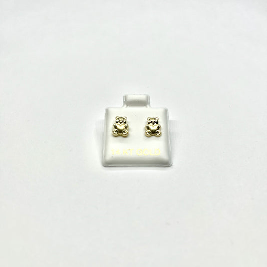 14K Gold Teddy Bear Stud Earrings