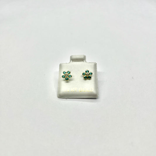 14K Gold Blue CZ Flower Stud Earrings