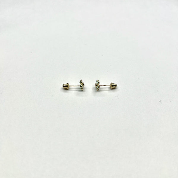 14K Gold Blue CZ Flower Stud Earrings