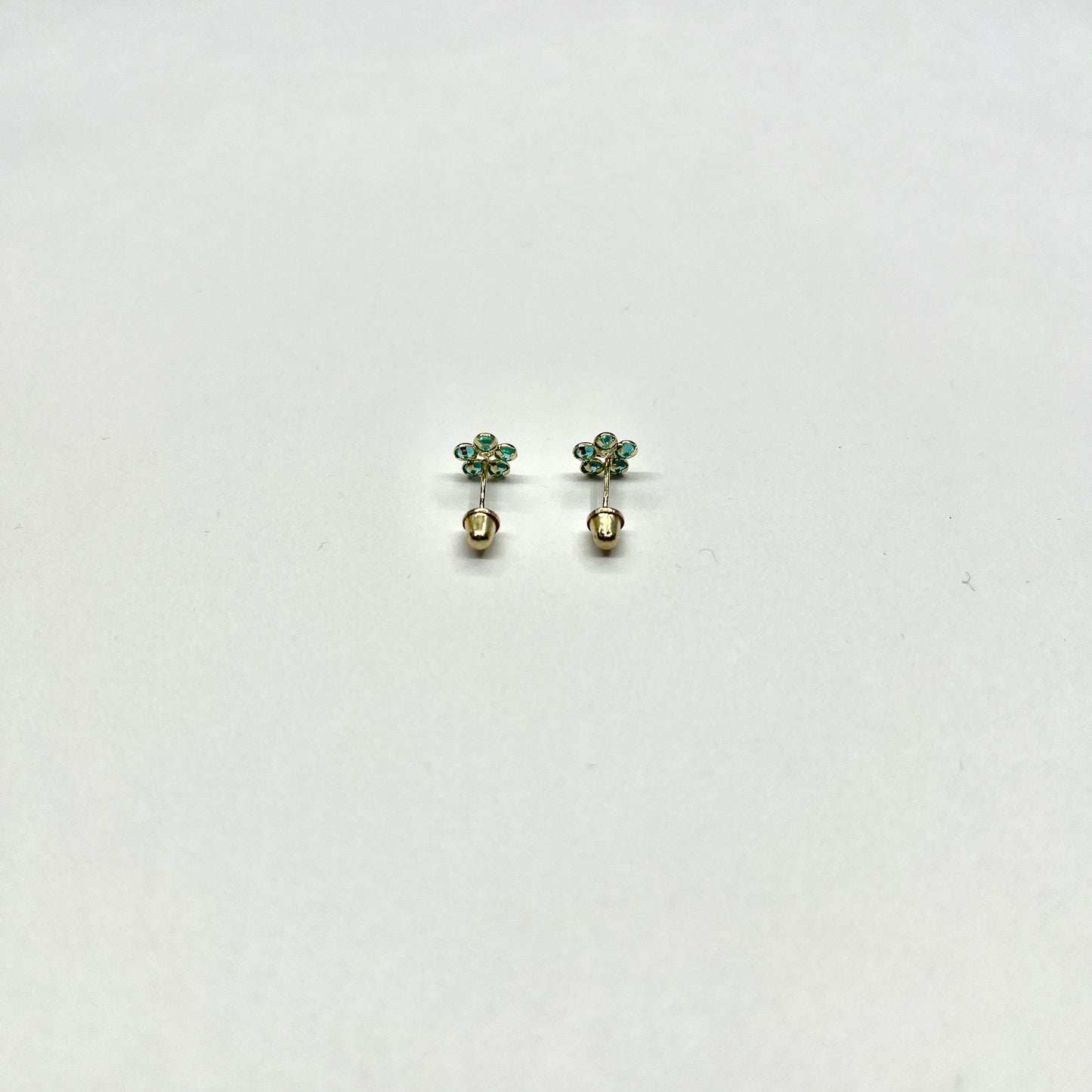 14K Gold Blue CZ Flower Stud Earrings