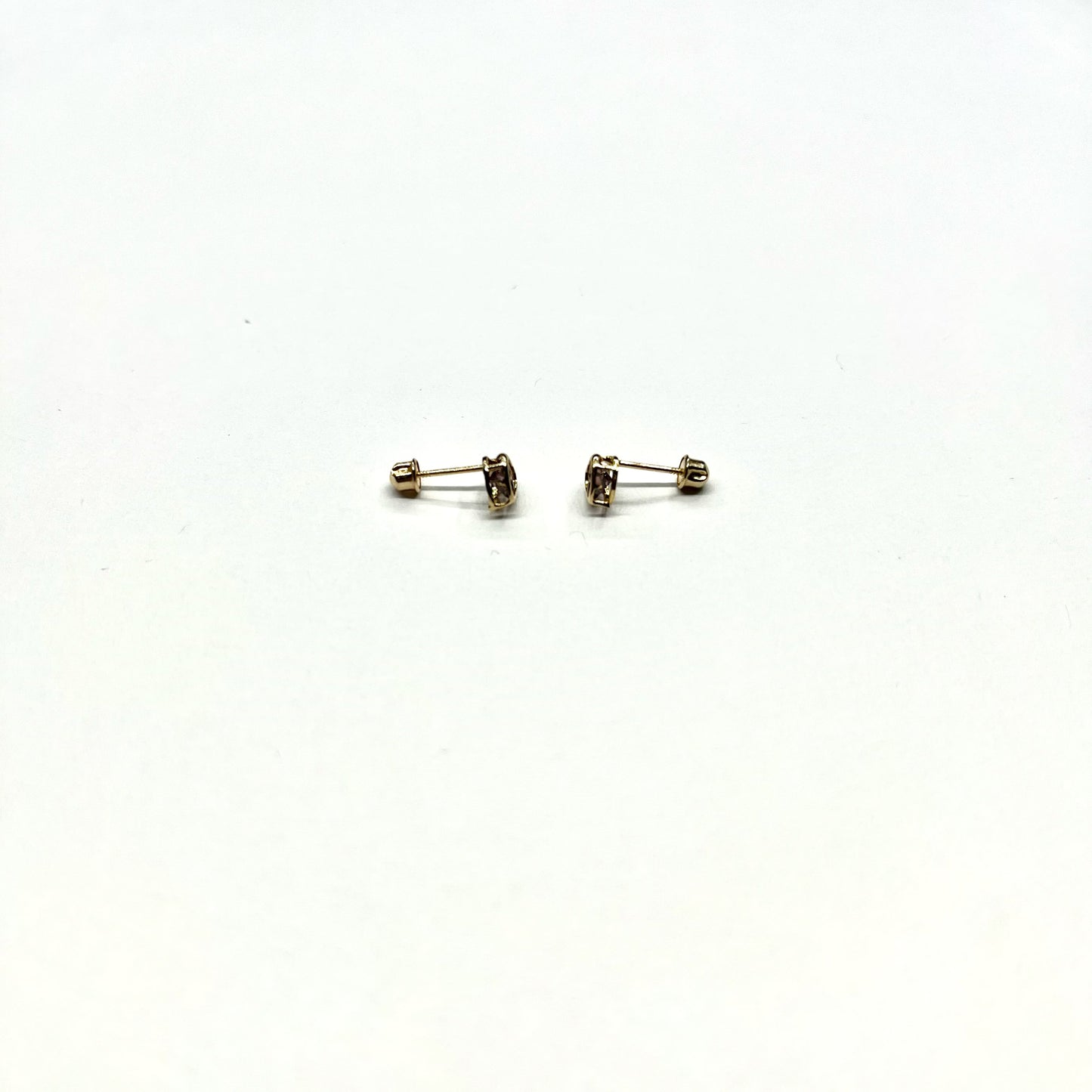 14KY 3mm Heart CZ Bezel Screw Back Stud Earrings (JUN)