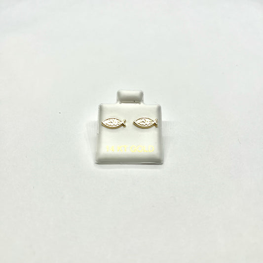14K Gold Jesus Fish Stud Earrings