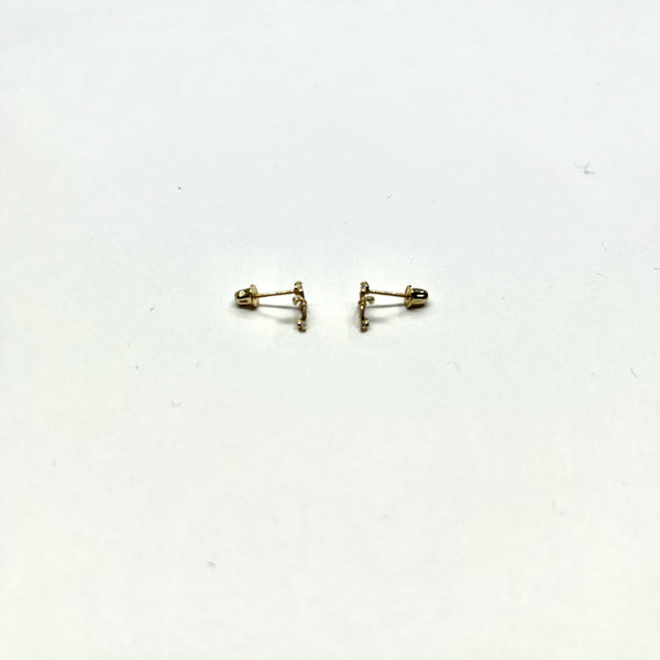 14K Gold CZ Thin Cross Stud Earrings