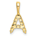 14K yellow gold letter A initial pendant back view showing open-back construction on white background
