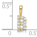 14K yellow gold 1/8 carat lab grown diamond initial B pendant shown beside inch scale on white background