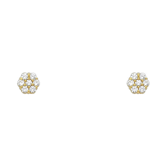 14KY Flower 6 Leaf CZ Screw Back Stud Earrings (APR)
