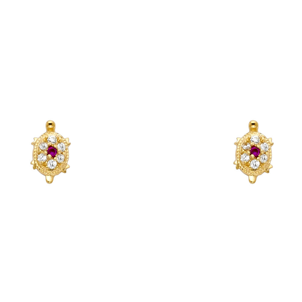 14KY Turtle Red CZ Stud Earrings