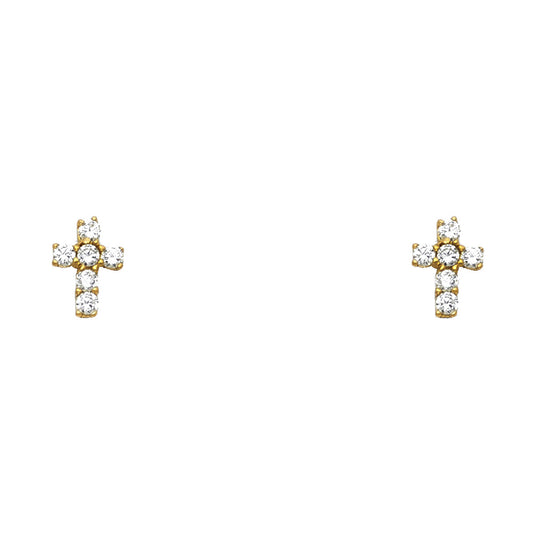 14KY Cross CZ Stud Earrings with Screw Back