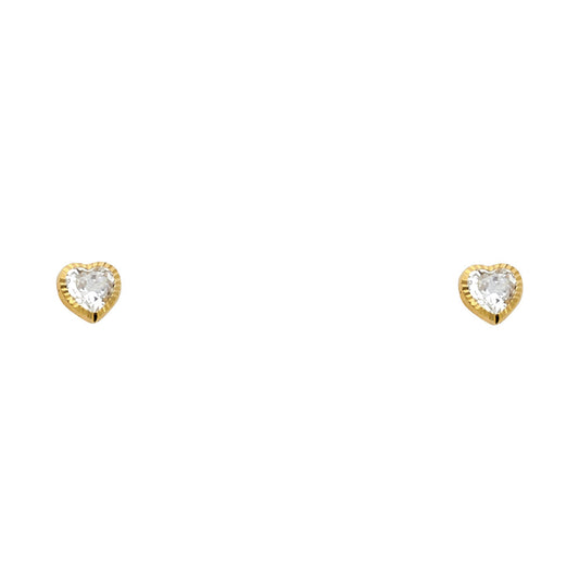 14KY 4mm Heart CZ Solitaire DC Screw Back Stud Earrings