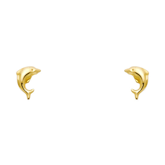 14KY Dolphin Stud Earrings with Screw Back