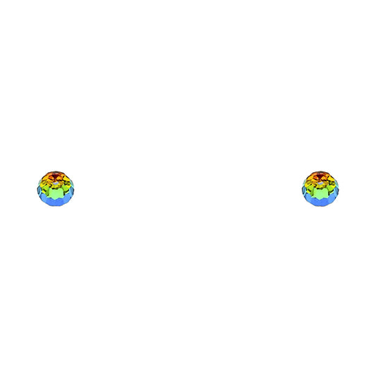 Sterling Silver Rainbow Round CZ Stud Earrings with Screw Back
