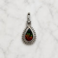 Sterling Silver Multicolor Pear Cabochon CZ Halo Pendant