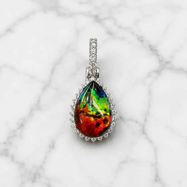 Sterling Silver Multicolor Pear Cabochon CZ Halo Pendant