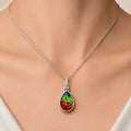 Sterling Silver Multicolor Pear Cabochon CZ Halo Pendant